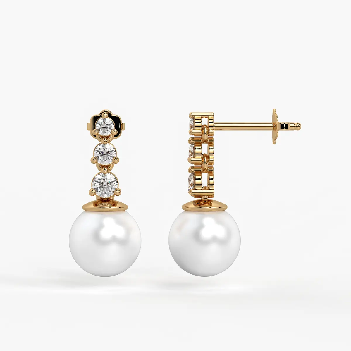 Triple Stone Pearl Drop Earrings